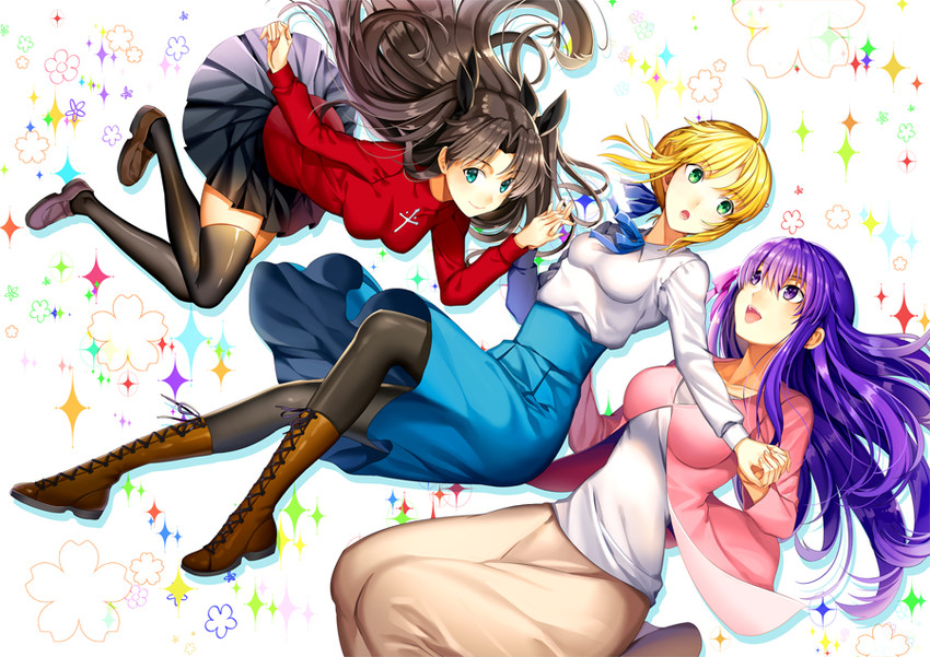 artoria pendragon, saber, tohsaka rin, and matou sakura (fate and 1 more) drawn by ells