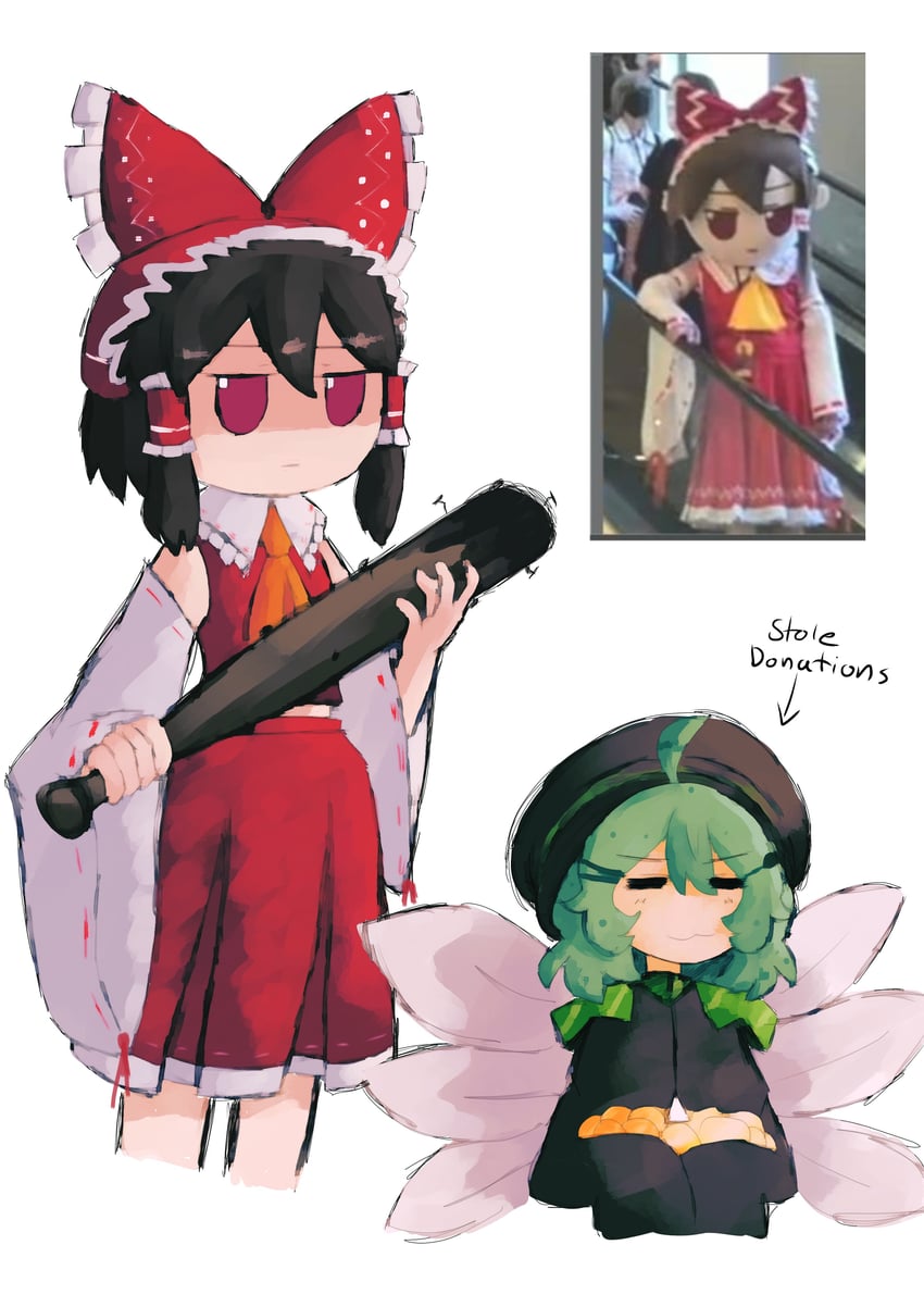 hakurei reimu and chocomint (original and 1 more) drawn by iesonatana