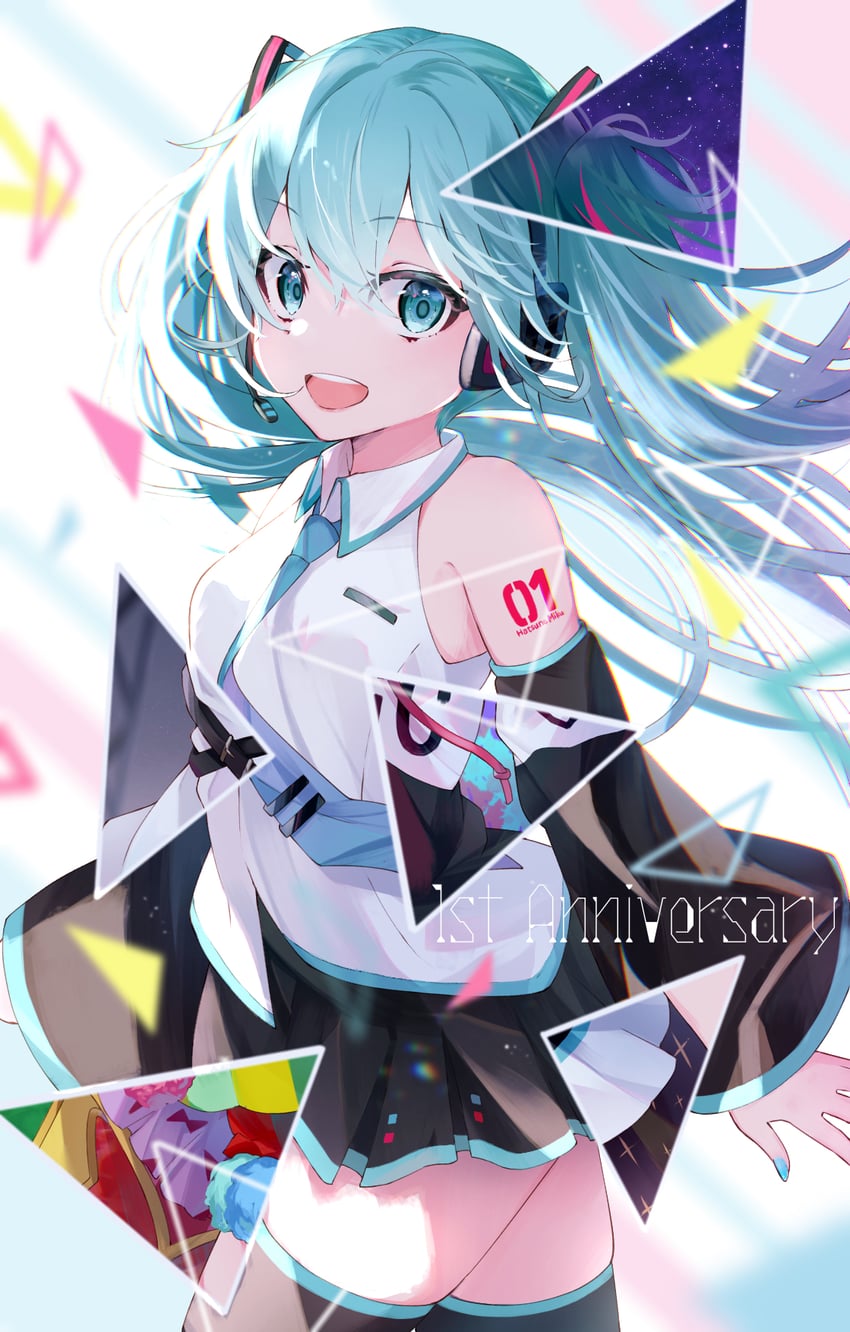 hatsune miku, 25-ji miku, wonderlands x showtime miku, vivid bad squad miku, leo/need miku, and 1 more (vocaloid and 1 more) drawn by anekokko_(pixiv55738971)