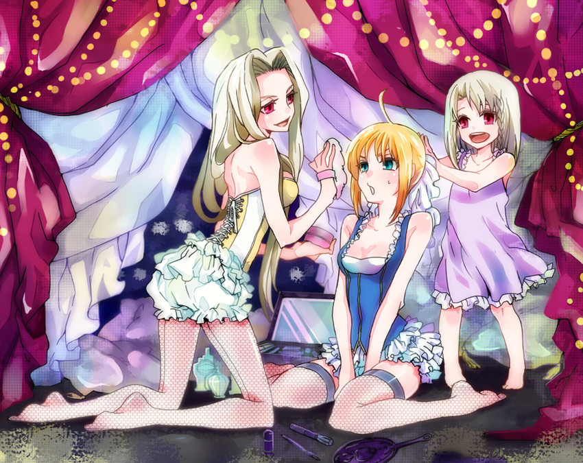artoria pendragon, saber, illyasviel von einzbern, and irisviel von einzbern (fate and 1 more) drawn by yunbo