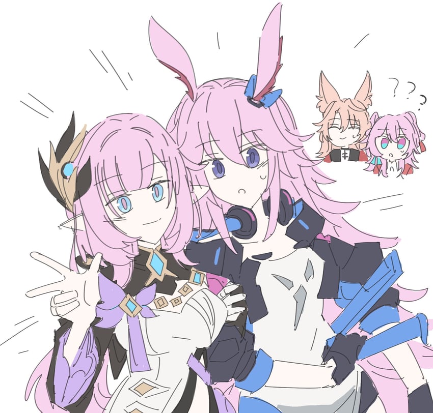 elysia, march 7th, yae sakura, and jiaoqiu (honkai and 2 more) drawn by gelinzzz