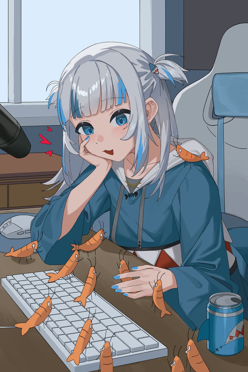 gawr gura and ebi-chan (hololive and 1 more) drawn by karassawa