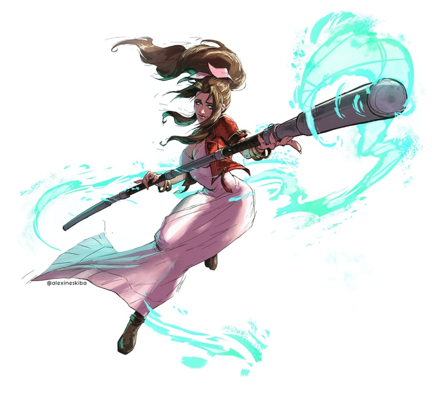 aerith gainsborough (final fantasy and 2 more) drawn by aleksandra_skiba