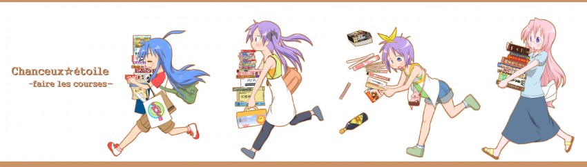 hiiragi kagami, izumi konata, hiiragi tsukasa, and takara miyuki (suzumiya haruhi no yuuutsu and 1 more) drawn by suriheru