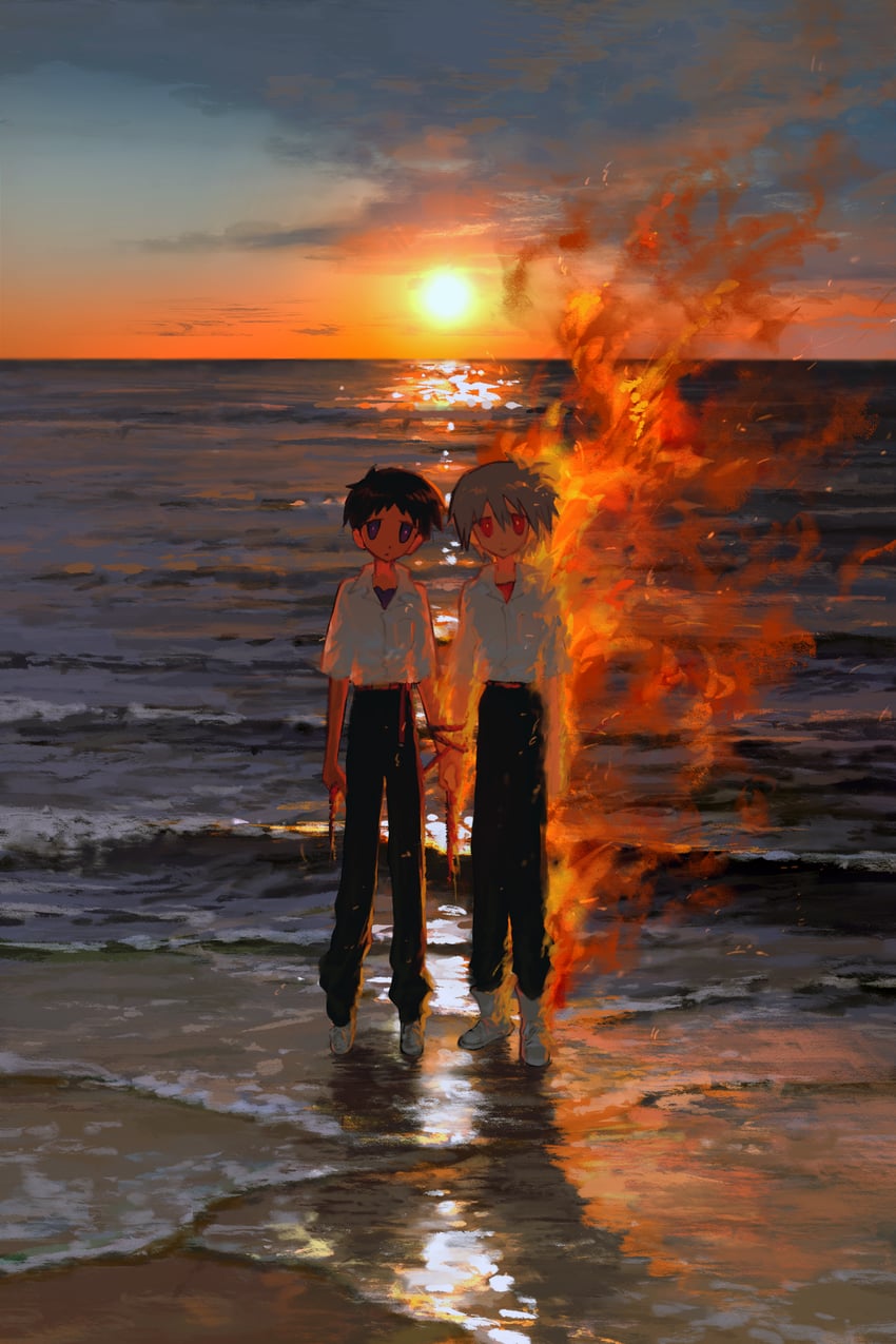 ikari shinji and nagisa kaworu (neon genesis evangelion) drawn by fishcoooo