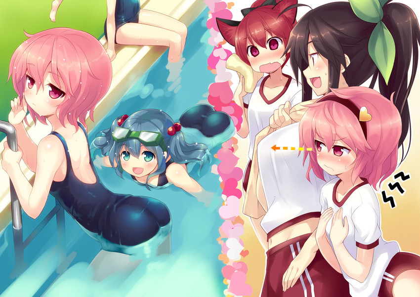 komeiji satori, kaenbyou rin, reiuji utsuho, and kawashiro nitori (touhou) drawn by minamura_haruki