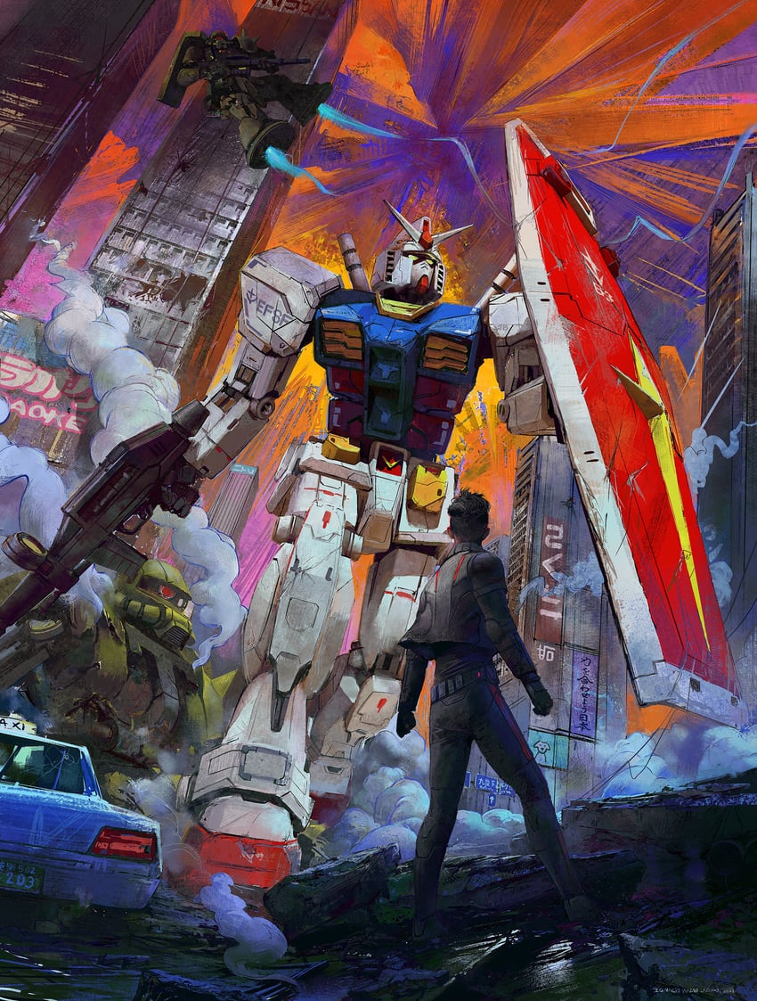 rx-78-2 gundam and zaku ii (gundam and 1 more) drawn by neisbeis