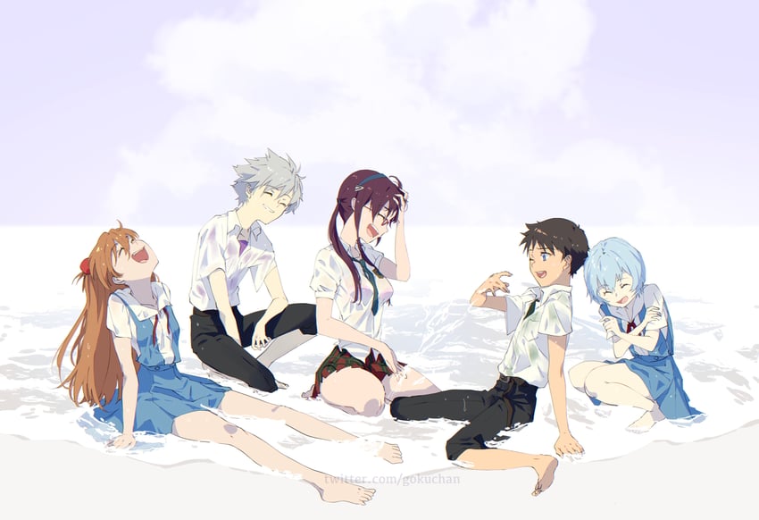 souryuu asuka langley, ayanami rei, ikari shinji, nagisa kaworu, and makinami mari illustrious (neon genesis evangelion) drawn by goku-chan