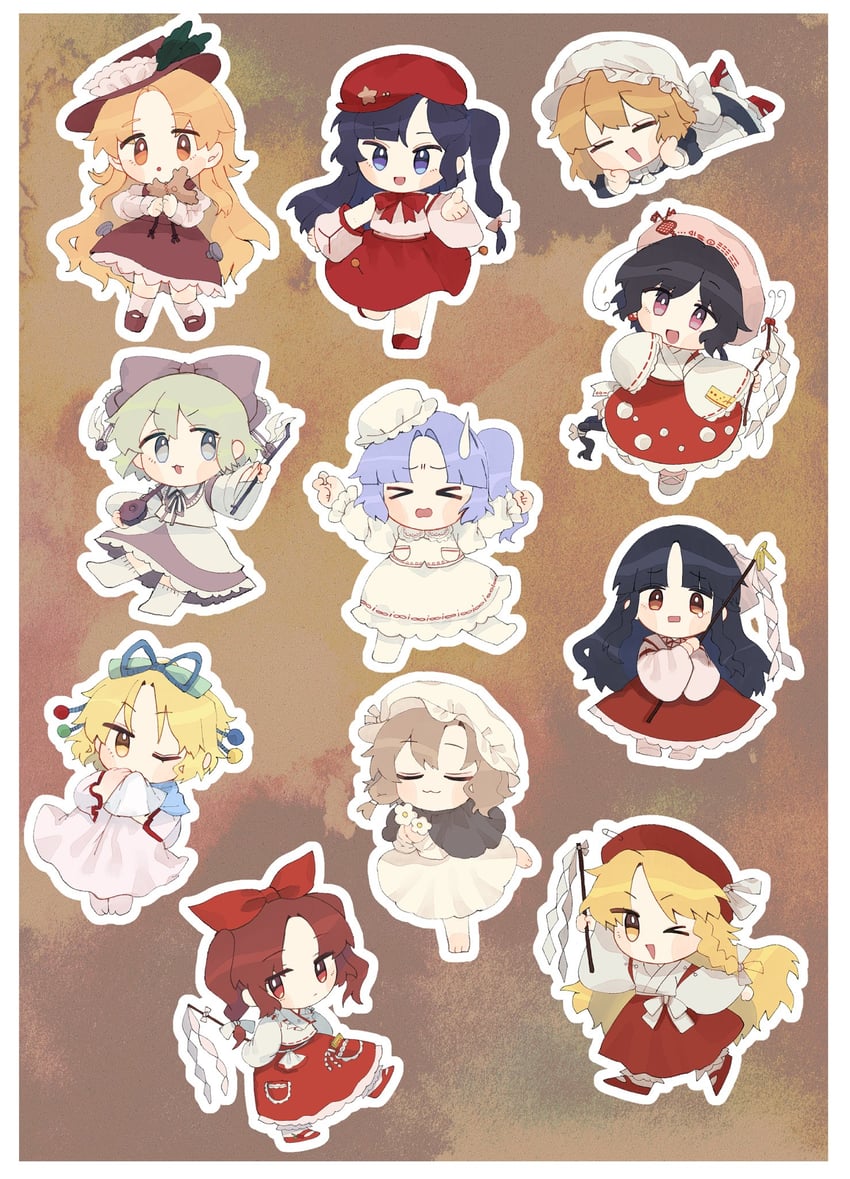 jacket girl, label girl, satsuki rin, girl who trained on mt. haku, hourai girl, and 6 more (touhou and 2 more) drawn by wadante