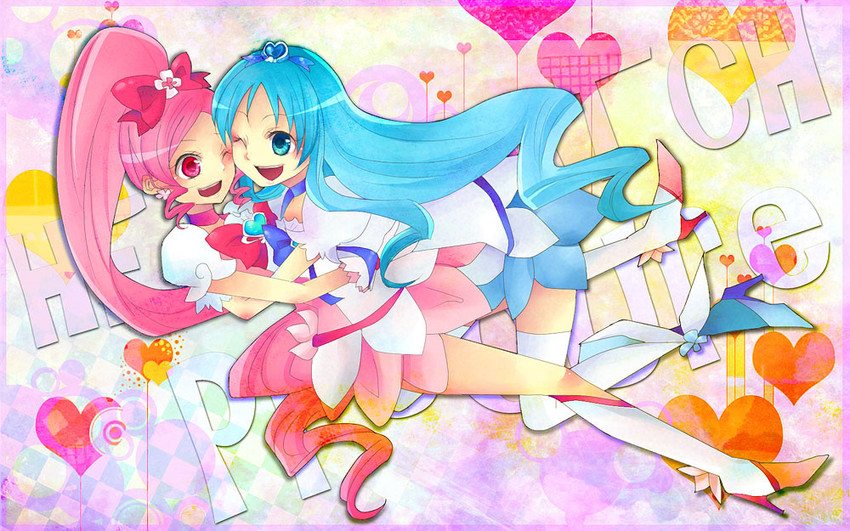 kurumi erika, hanasaki tsubomi, cure marine, and cure blossom (precure and 1 more) drawn by rinchon_(rincyon)