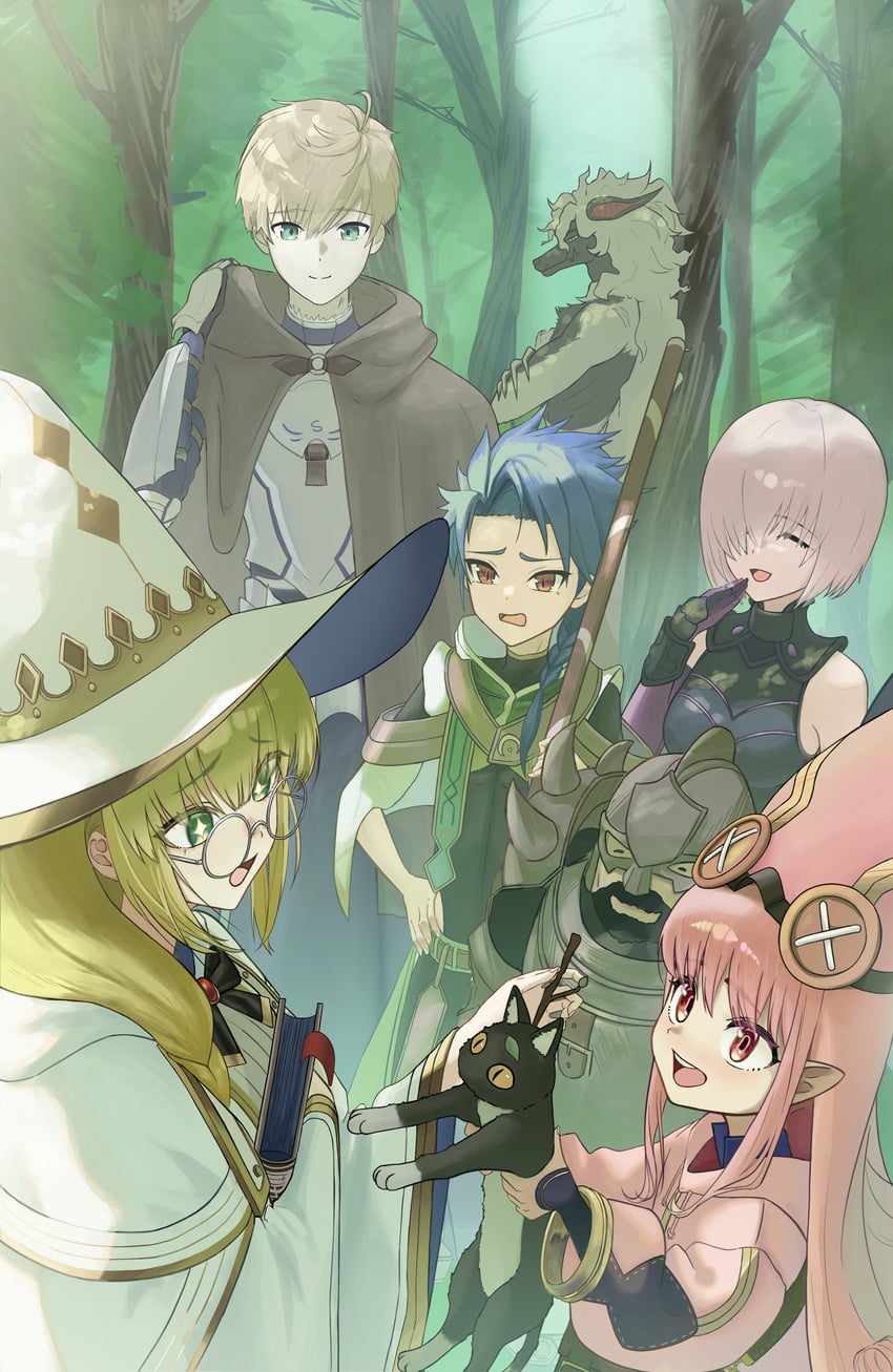 mash kyrielight, cu chulainn, aesc, habetrot, setanta, and 3 more (fate and 1 more) drawn by hanaet