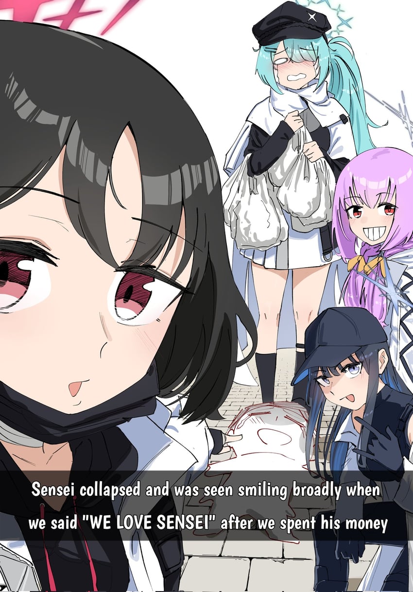 sensei, doodle sensei, saori, atsuko, hiyori, and 1 more (blue archive) drawn by herzero