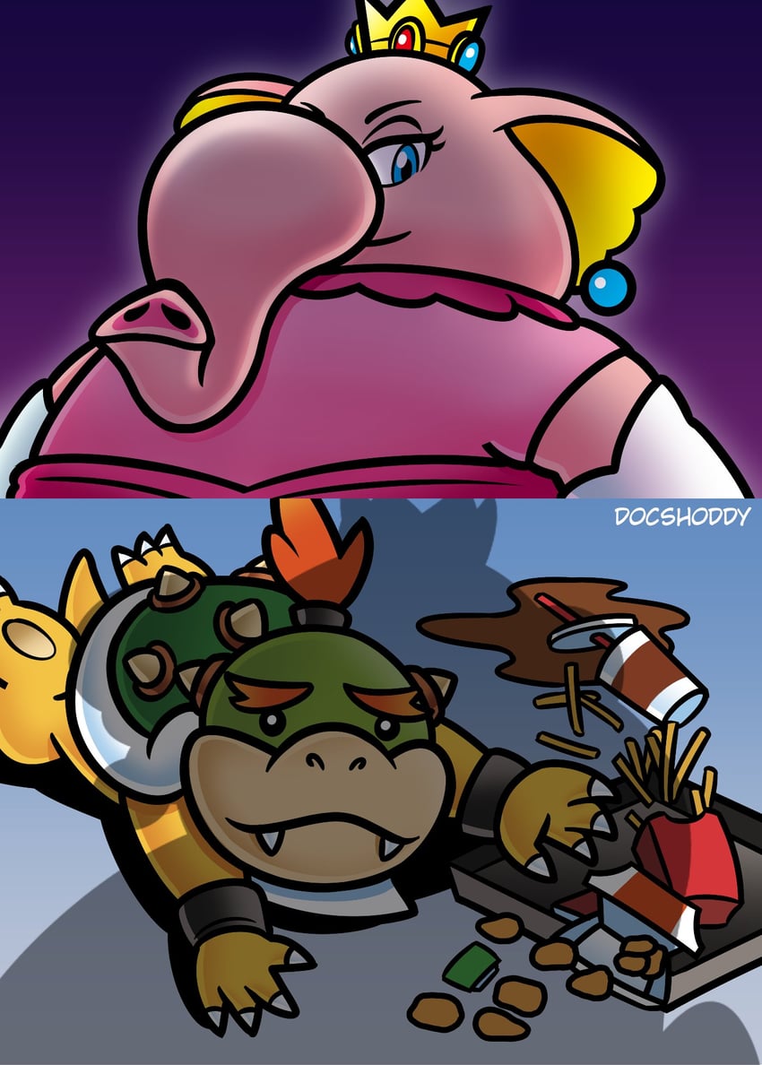 princess peach, bowser jr., and elephant peach (mario and 1 more) drawn by doc_shoddy