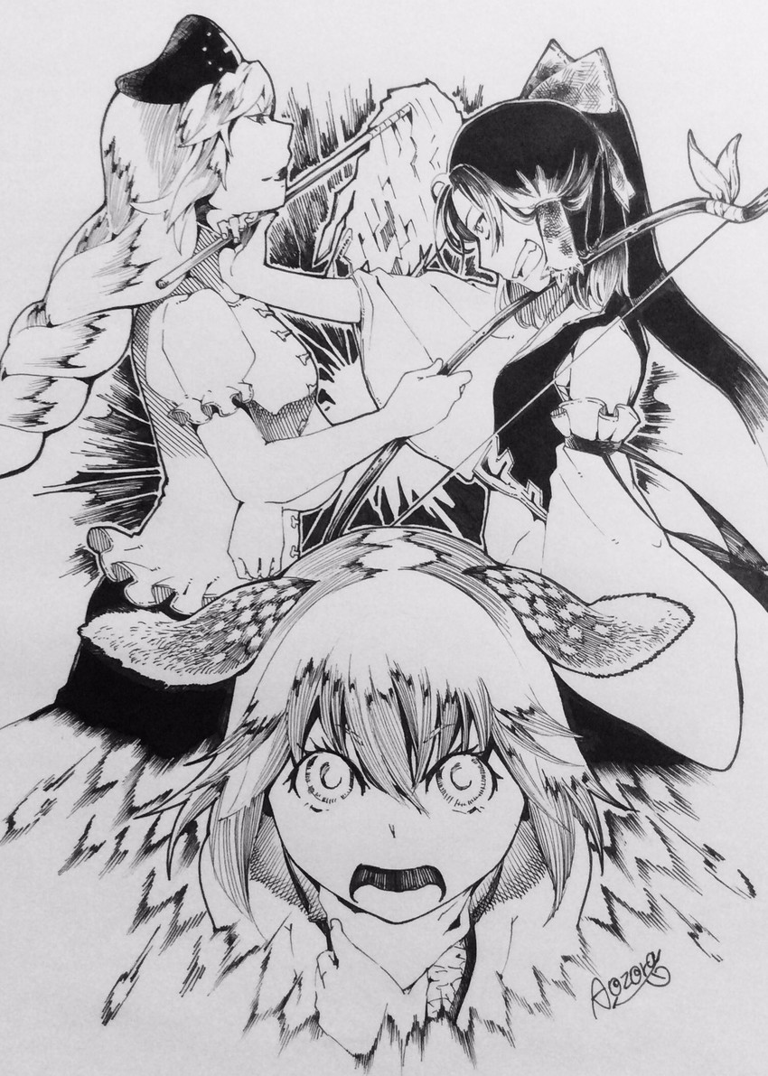 hakurei reimu, yagokoro eirin, and kasodani kyouko (touhou) drawn by aozora_taf