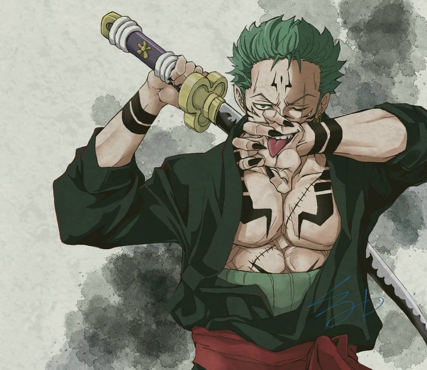roronoa zoro and ryoumen sukuna (one piece and 1 more) drawn by kuromitsu_(erup8438)