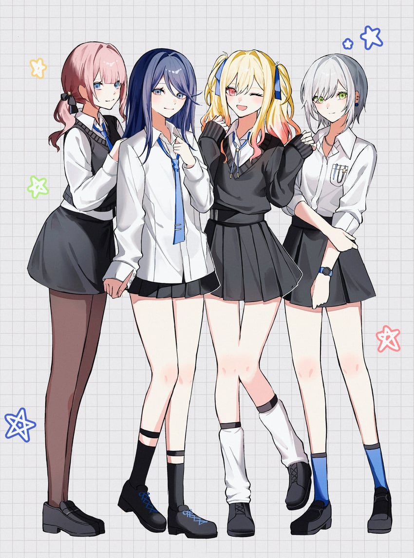 tenma saki, hoshino ichika, mochizuki honami, and hinomori shiho (project sekai) drawn by shirohanamame_(shiroha_nmm)