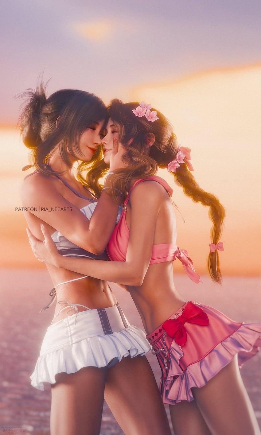 tifa lockhart and aerith gainsborough (final fantasy and 3 more) drawn by ria_(baka-neearts)