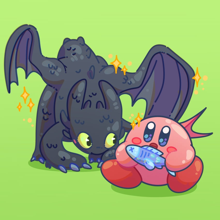 kirby and toothless (kirby and 1 more) drawn by aimaay
