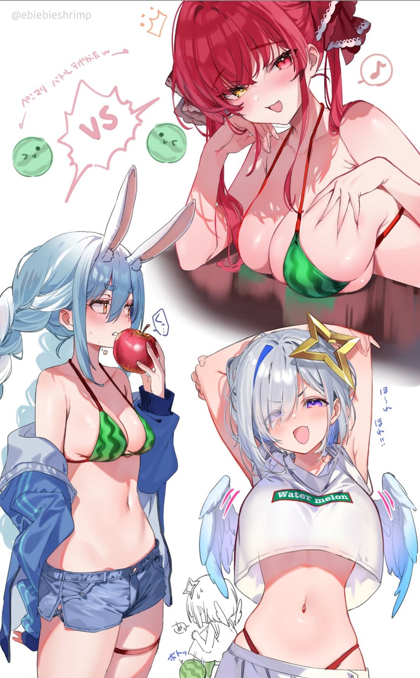 houshou marine, usada pekora, and amane kanata (hololive and 1 more) drawn by shuri_(84k)