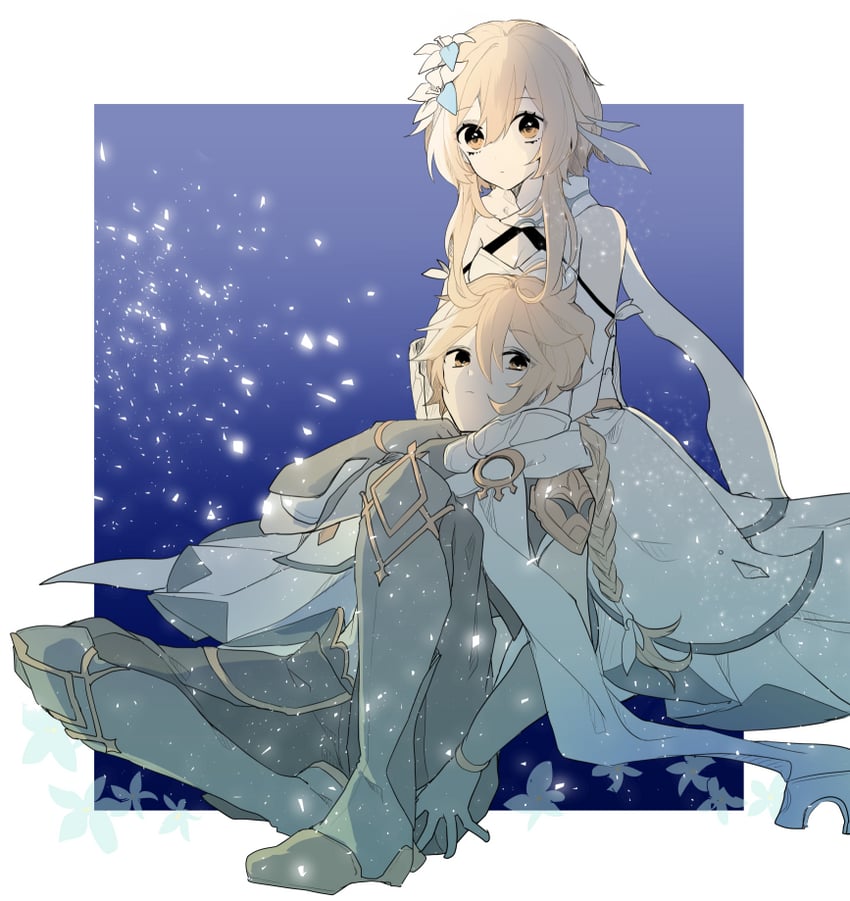 lumine and aether (genshin impact) drawn by yae_(yae_ringo)