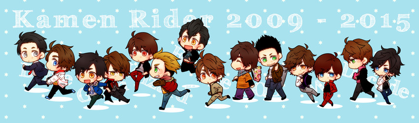 hidari shoutarou, sakuta ryuusei, kadoya tsukasa, hino eiji, kisaragi gentarou, and 9 more (kamen rider and 7 more) drawn by masamura