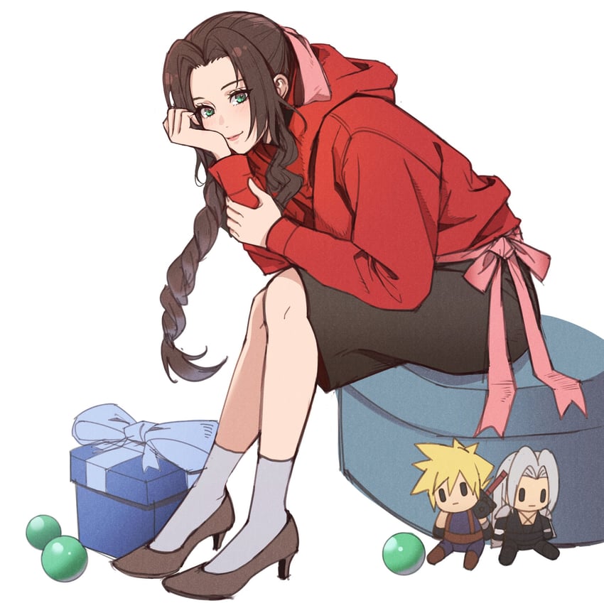 cloud strife, aerith gainsborough, and sephiroth (final fantasy and 2 more) drawn by lukrevadraws