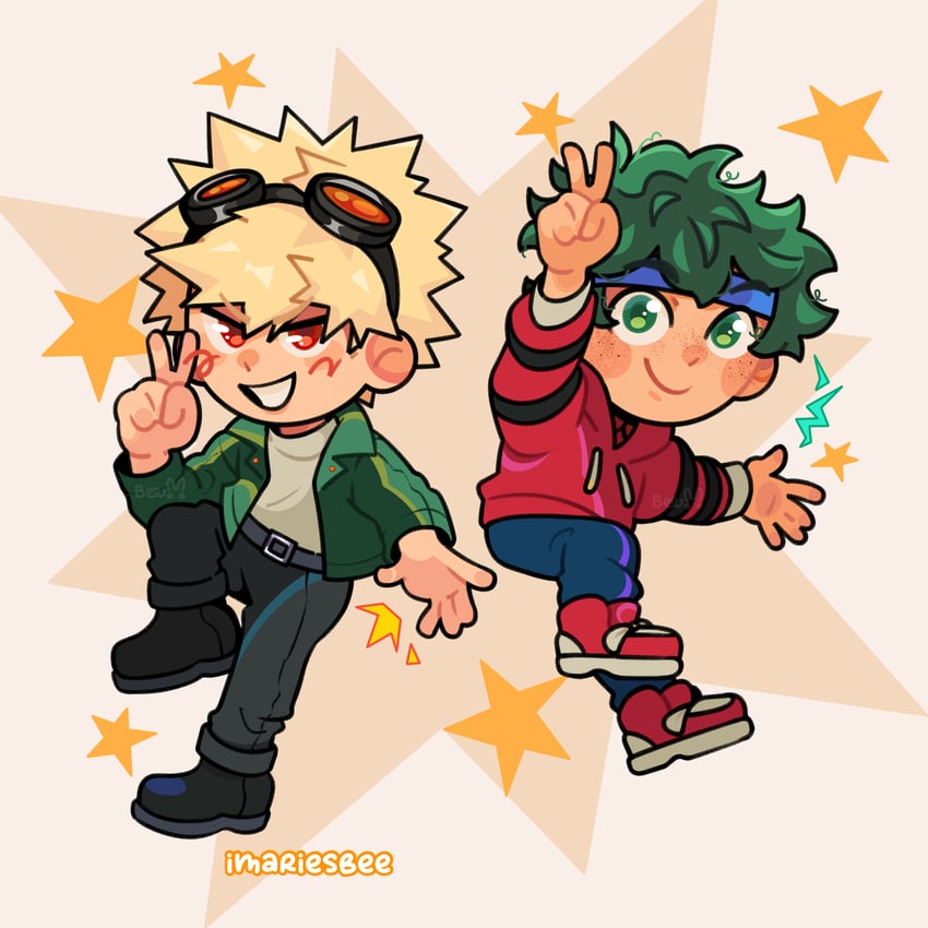 midoriya izuku, bakugou katsuki, roier, and cellbit (boku no hero academia and 2 more) drawn by imariesbee