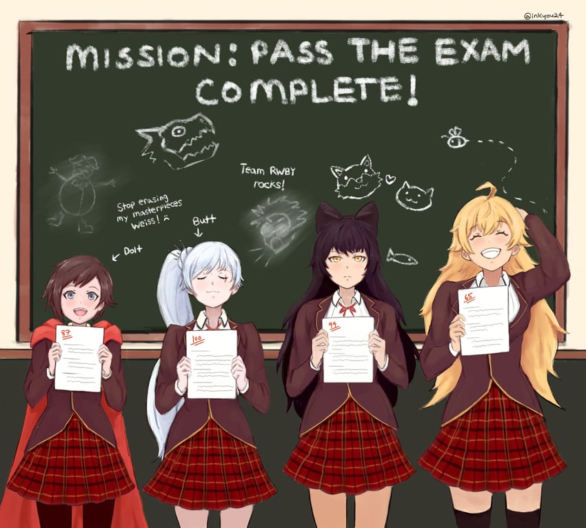 ruby rose, weiss schnee, yang xiao long, and blake belladonna (rwby) drawn by aroamingkim