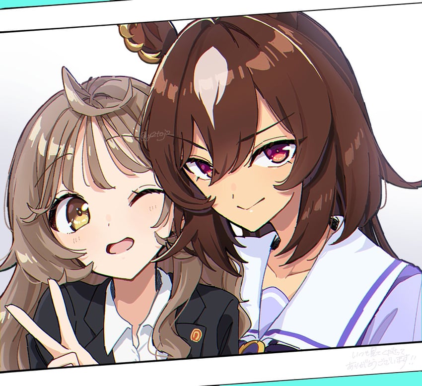 trainer, sirius symboli, female trainer, and shirohashi akari (umamusume) drawn by toji_(y2toj2)