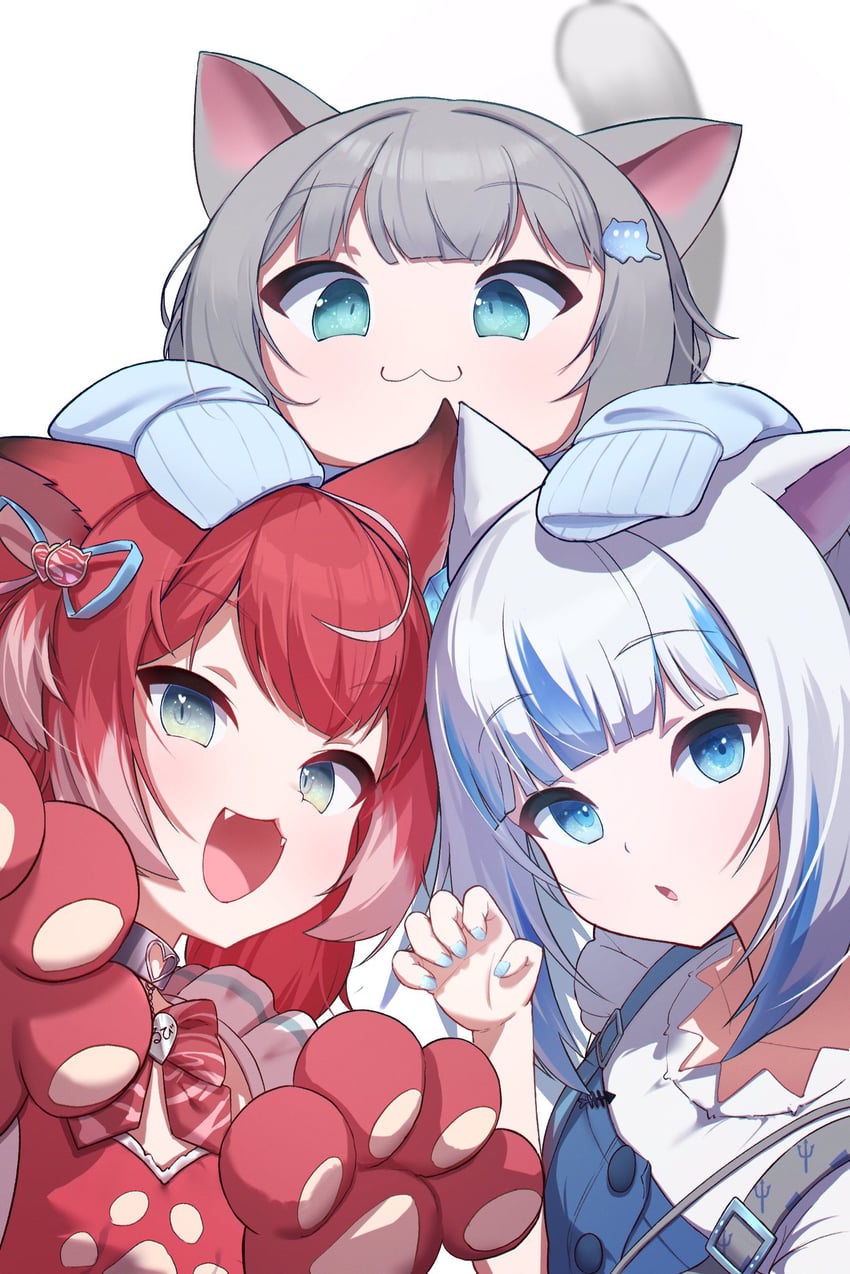 gawr gura, nachoneko, and akami karubi (hololive and 2 more) drawn by taraneko_miso