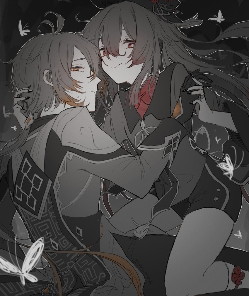 hu tao and zhongli (genshin impact) drawn by siri_marui
