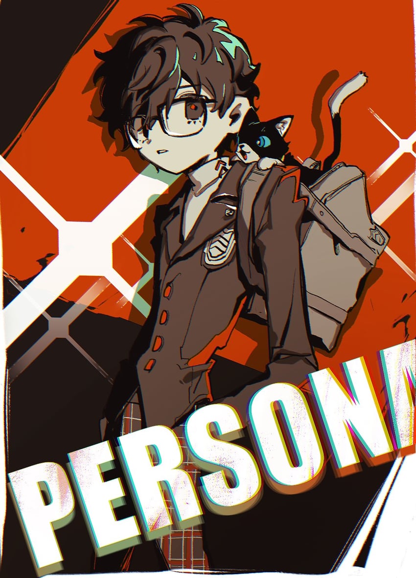 amamiya ren and morgana (persona and 1 more) drawn by bbbbbaasos