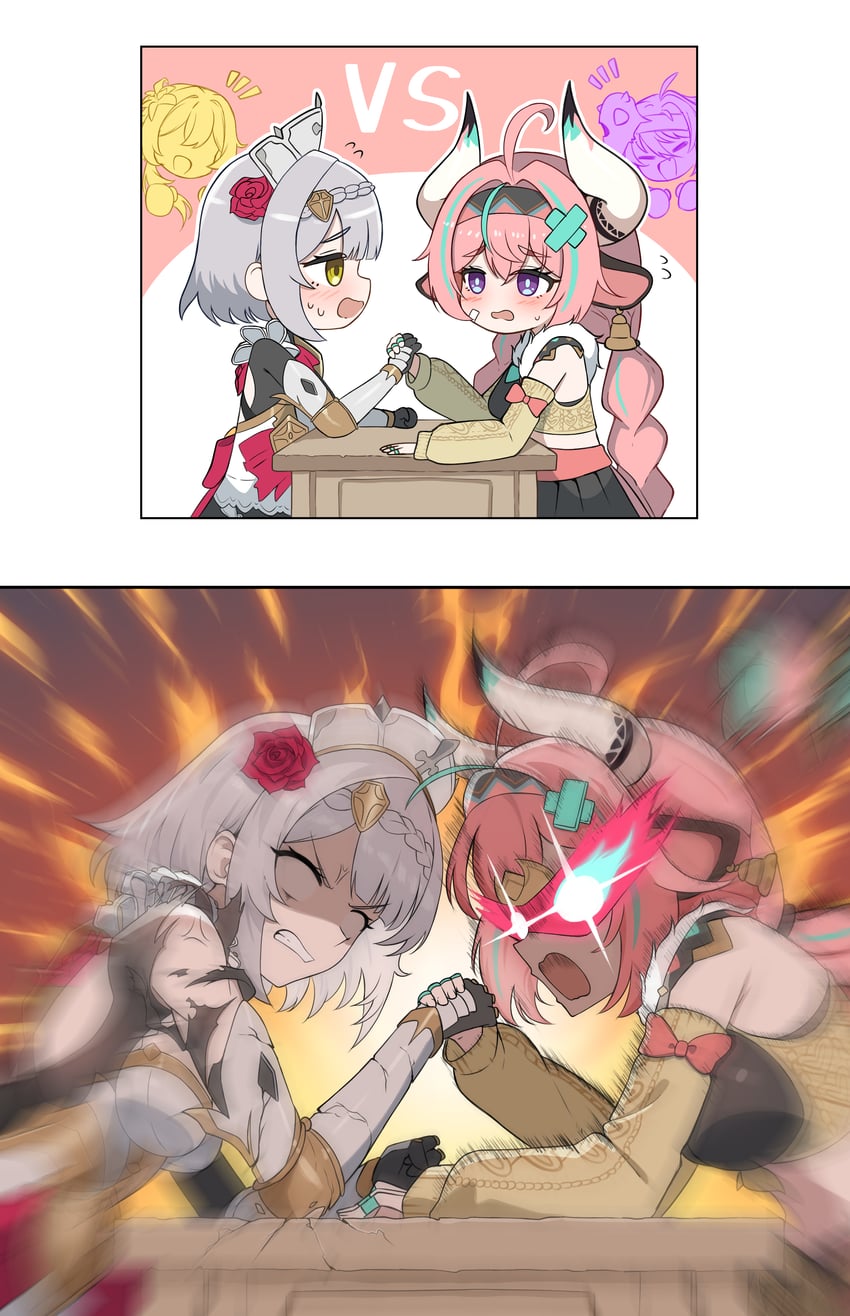 lumine, noelle, varesa, and iansan (genshin impact) drawn by jhp987