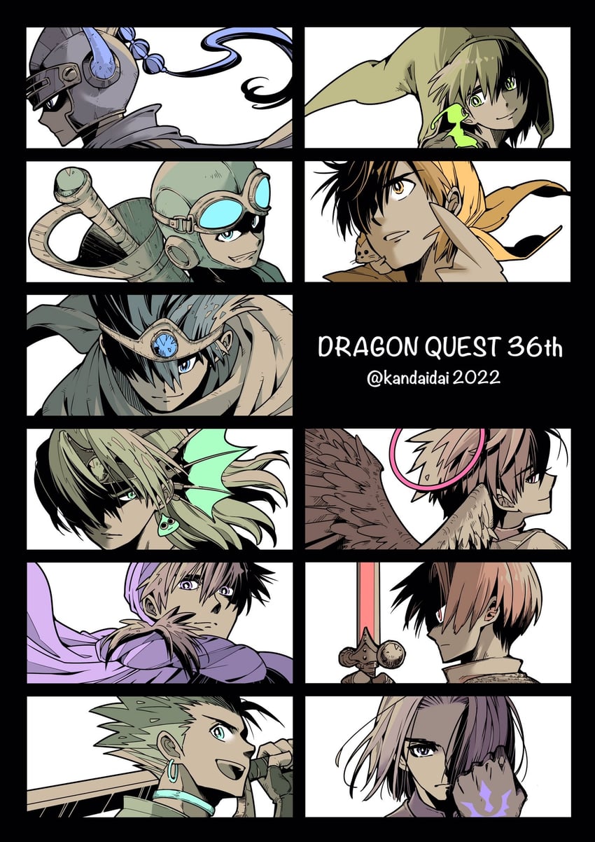 slime, roto, prince of lorasia, hero, and munchie (dragon quest and 11 more) drawn by kanbayashi_daidai