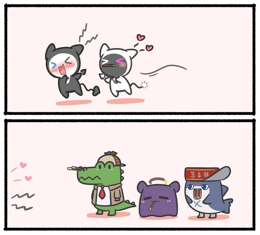 takodachi, bloop, bloom, gloom, and investigator (hololive and 1 more) drawn by mpien
