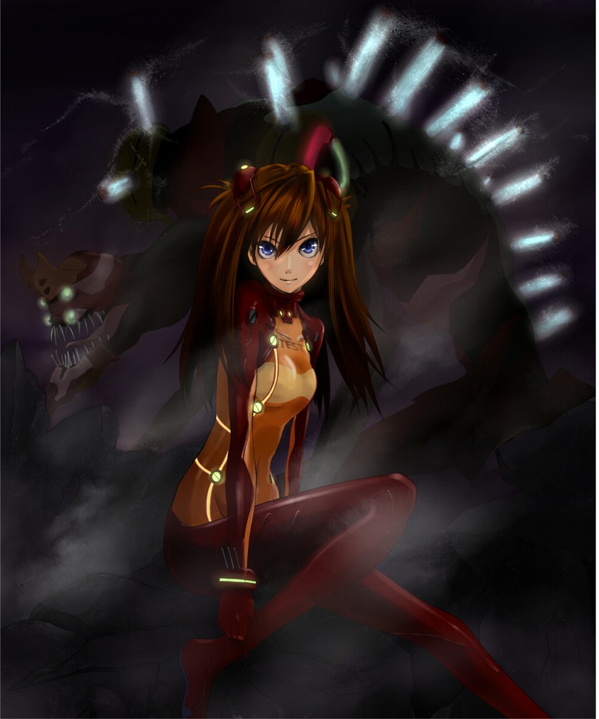 souryuu asuka langley and eva 02 (neon genesis evangelion and 2 more) drawn by oota_takeshi