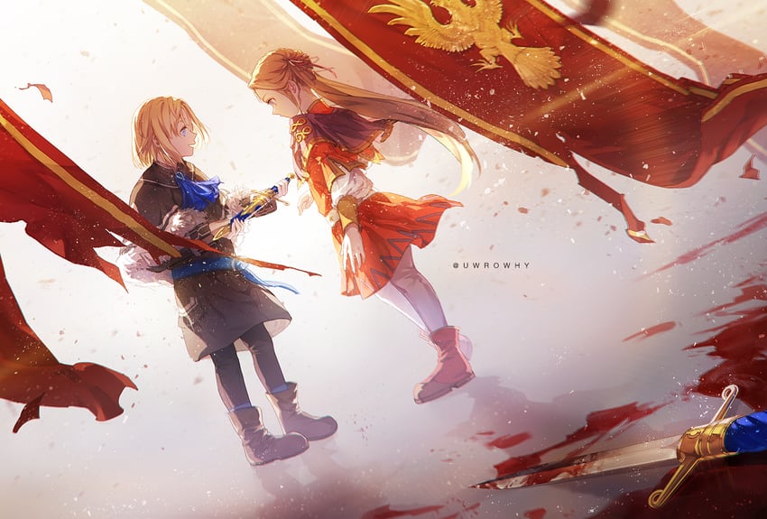 edelgard von hresvelg and dimitri alexandre blaiddyd (fire emblem and 1 more) drawn by uwro