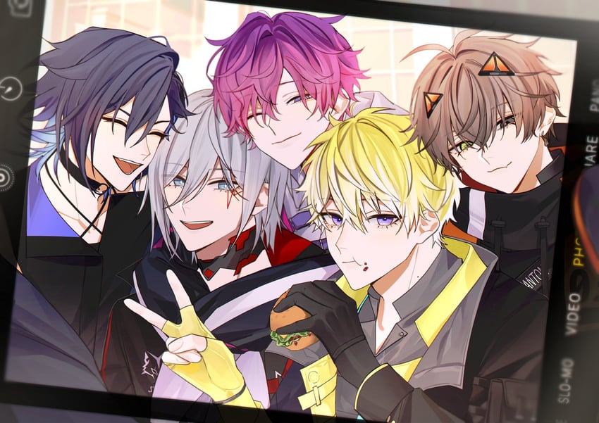 sonny brisko, alban knox, uki violeta, fulgur ovid, and yugo asuma (nijisanji and 1 more) drawn by kiyukyuu