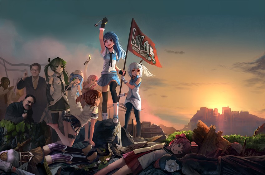 hatsune miku, tomoe mami, shirai kuroko, akaza akari, ikamusume, and 7 more (fate and 13 more) drawn by lu_ying