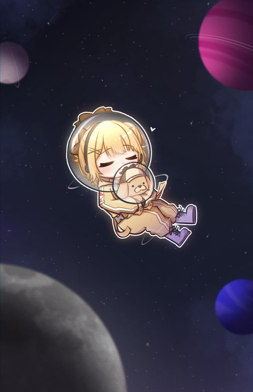 watson amelia and bubba (hololive and 1 more) drawn by moon_ldl