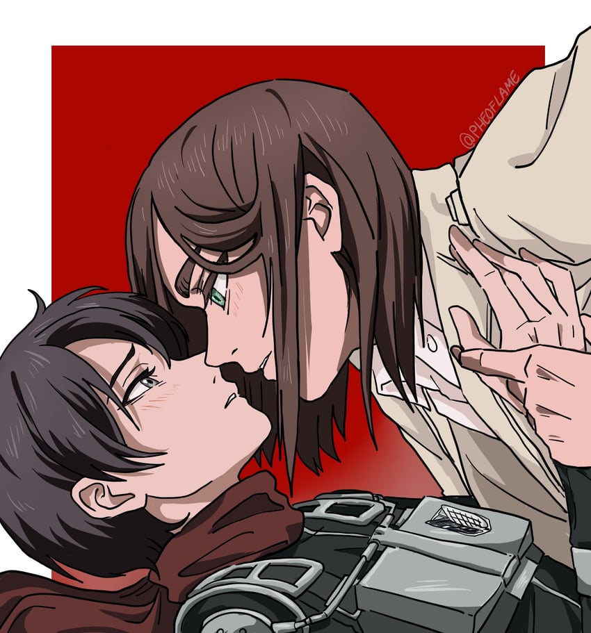 mikasa ackerman and eren yeager (shingeki no kyojin) drawn by pheoflame