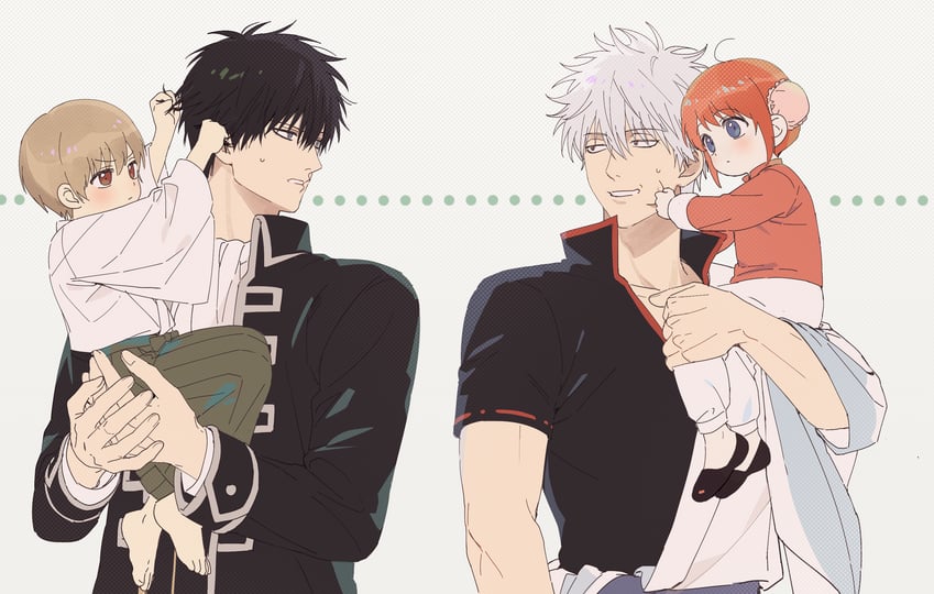 sakata gintoki, kagura, okita sougo, and hijikata toushirou (gintama) drawn by 88blowfish88