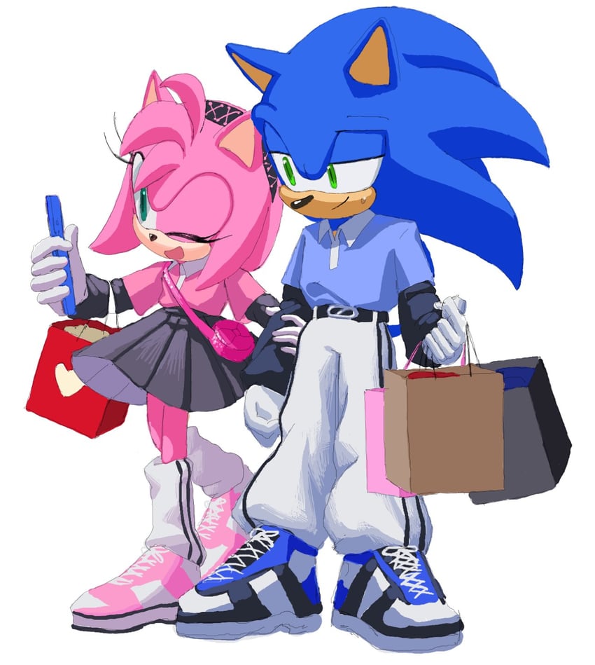sonic the hedgehog and amy rose (sonic) drawn by 3i8akira