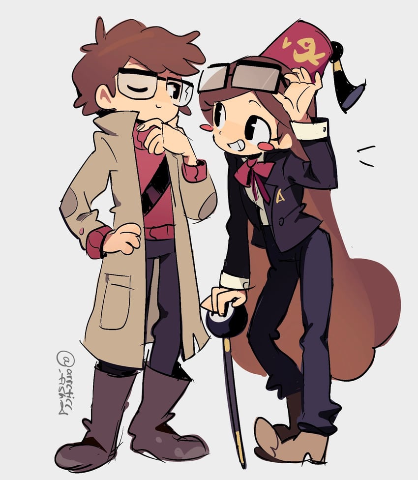 mabel pines, dipper pines, grunkle stan, and ford pines (gravity falls) drawn by arrcticc_fish