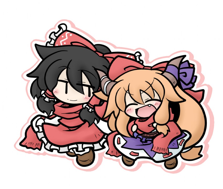 hakurei reimu and ibuki suika (touhou) drawn by yanagi_(nurikoboshi)