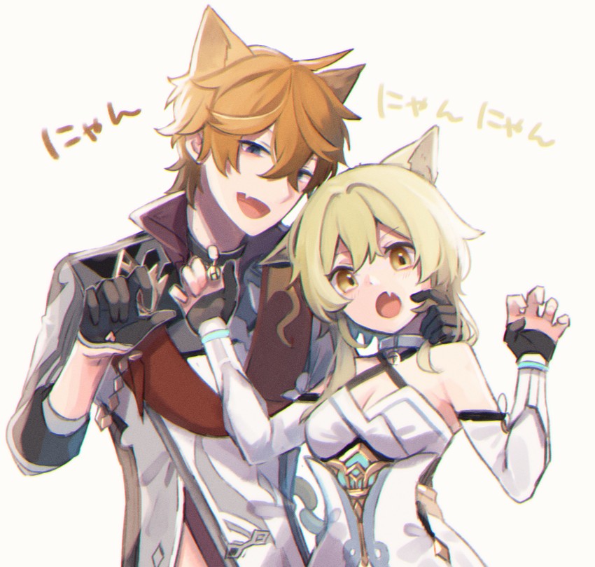 lumine and tartaglia (genshin impact) drawn by kino_(m6t2a)