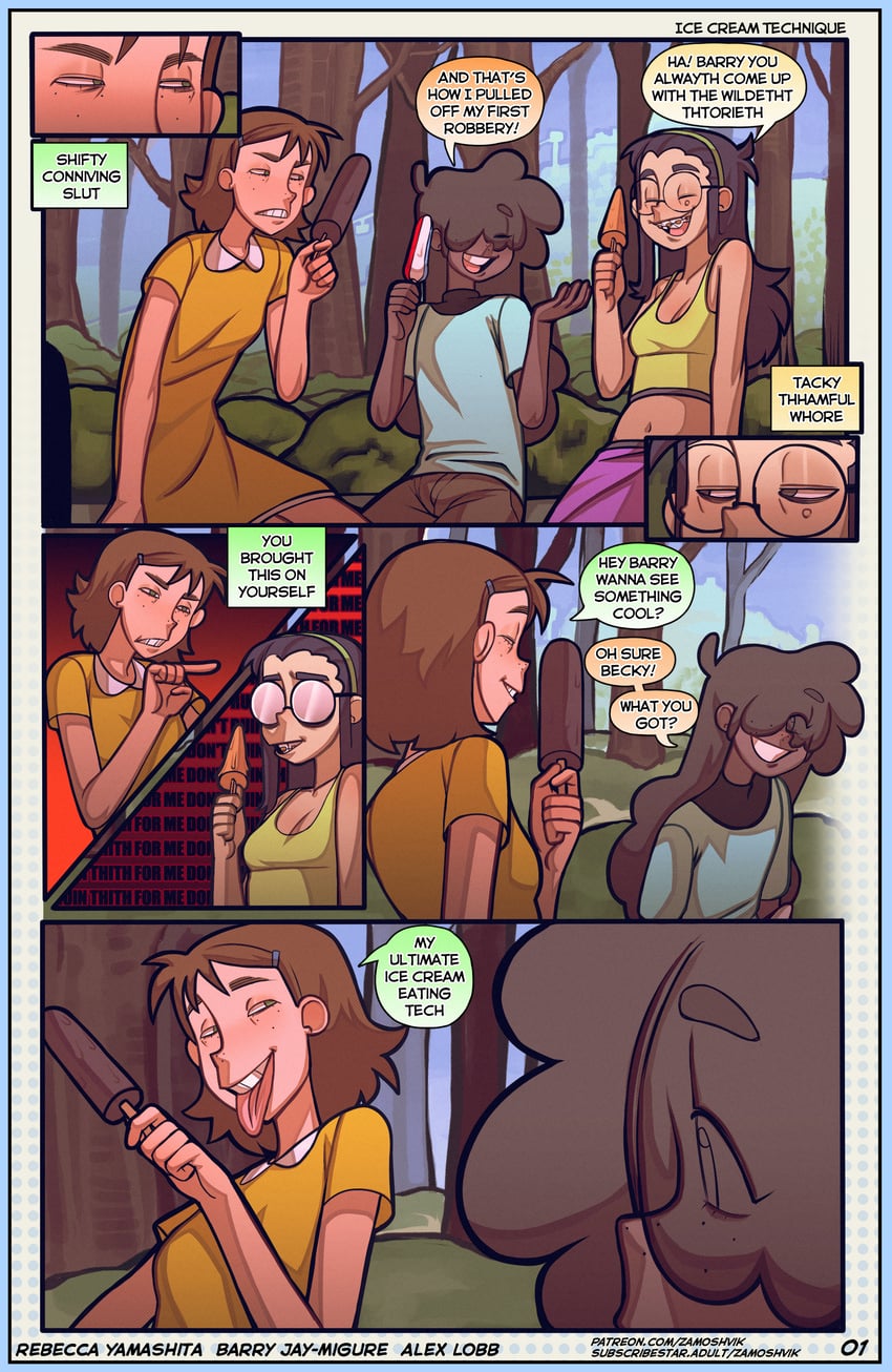 rebecca yamashita, barry jay-miguire, and alex lobb (original) drawn by zamoshvik