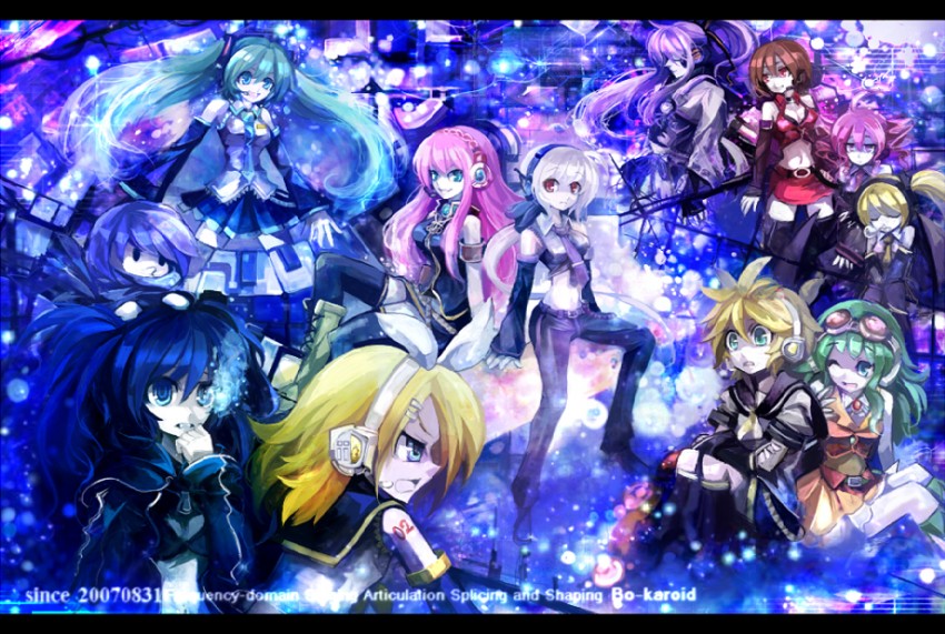 hatsune miku, kagamine rin, kagamine len, megurine luka, kasane teto, and 7 more (vocaloid and 2 more) drawn by tsurikawa