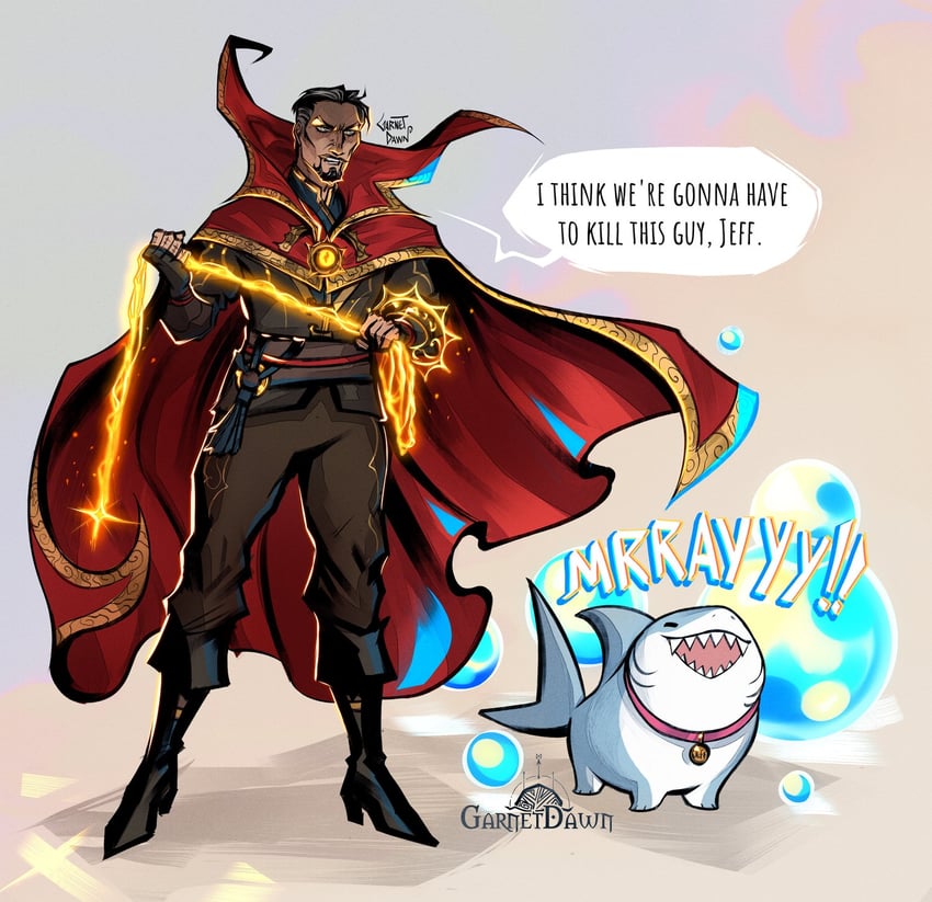 jeff the land shark and doctor strange (marvel and 2 more) drawn by thegarnetdawn