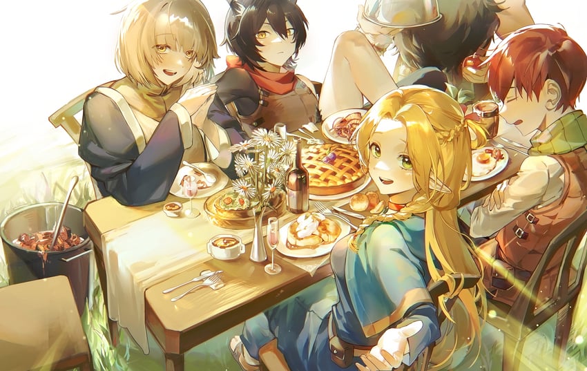 marcille donato, falin touden, senshi, chilchuck tims, and izutsumi (dungeon meshi) drawn by zuzu_(wckd7545)